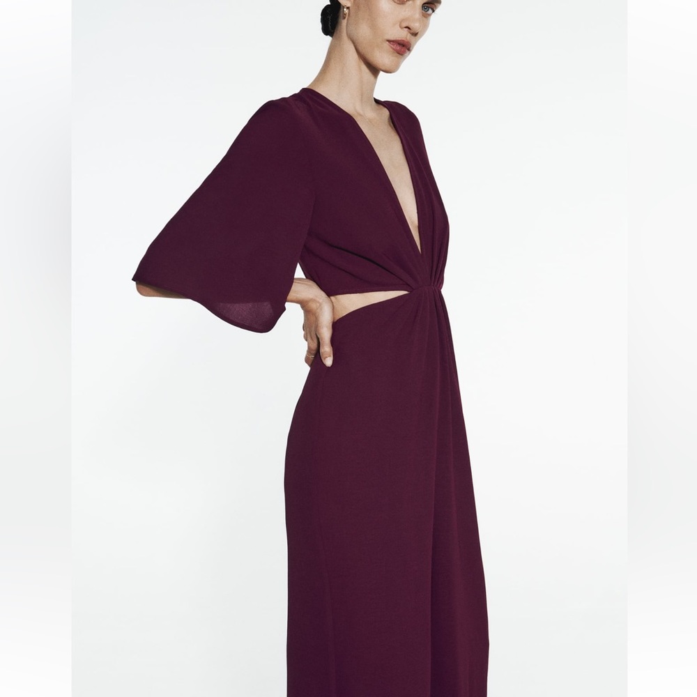 ZARA CUT OUT BURGUNDY COLOR STYLISH JUMPSUIT - Picture 6 of 8